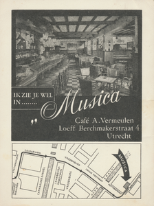 716181 Reclameprentbriefkaart van “Musica”, Café A. Vermeulen, Loeff Berchmakerstraat 4 te Utrecht.